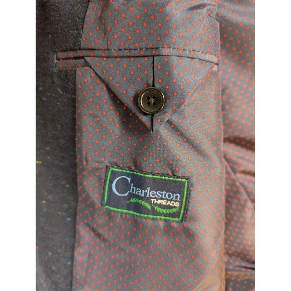 Charleston Threads Blazer Mens 44 Navy Blue Speckled Tweed Two Button‎ Jacket